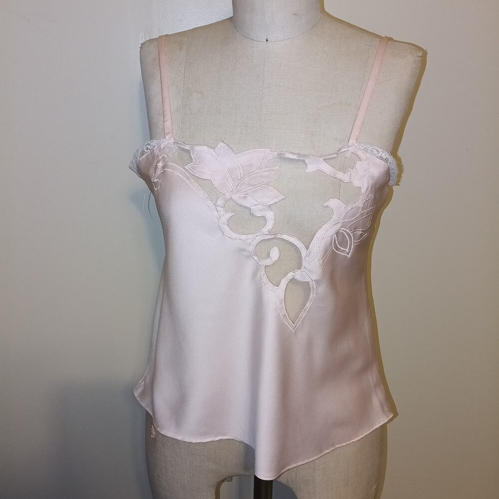 Eve Stillman Couture Vintage 80s Pale Pink Sheer Floral Detail Camisole Top  P S